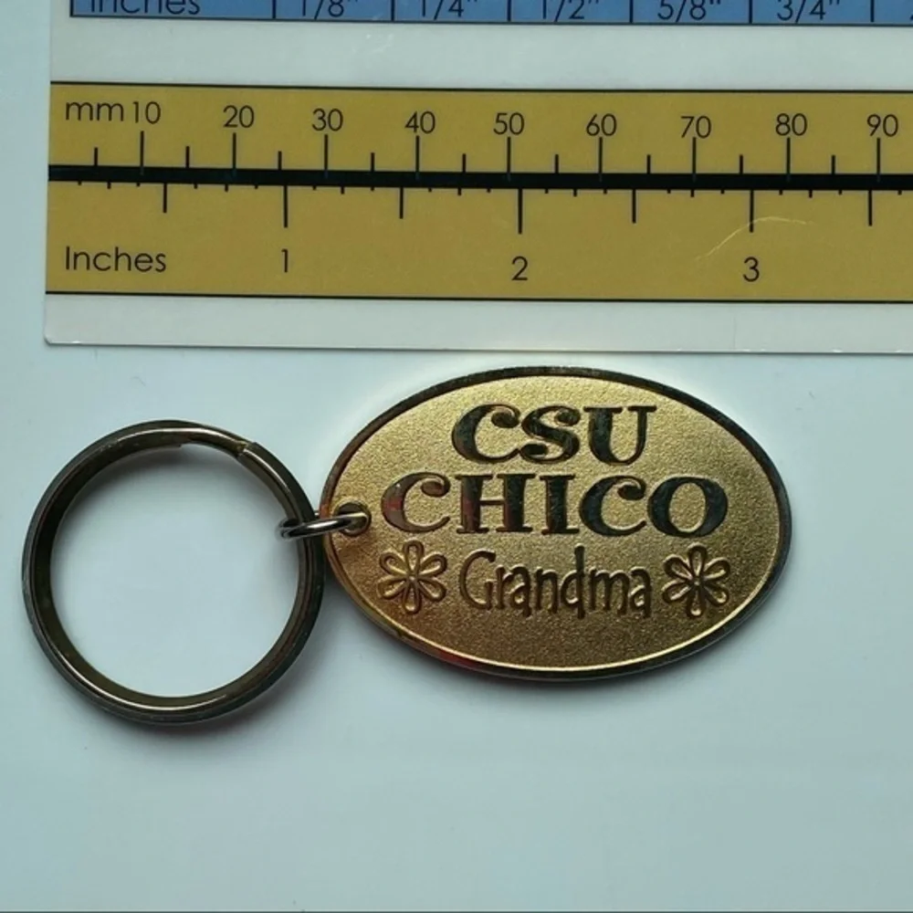 Vintage Chico State University Collegiate Gold Metal Grandma Key Ring Holder